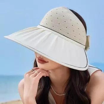 Wide Brimmed Summer Sun Protection Hat With Bow Decor And Design Breathable OffWhite