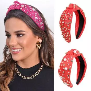 Wide Edge Pearl Head Hoop Knot Style Baroque Headband Rhinestone Pearl Hairband Hair Accessories White Rhinestone