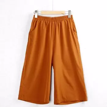 Wide Leg Elastic High Waist Pure Color Fashion Thin Pirate Shorts Brick Red XL