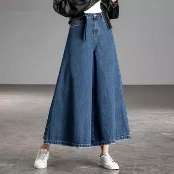Wide-leg Jeans Women s Spring Fashion Western Style Pants High Waist Thin Loose Wide-leg Pants 34 синий
