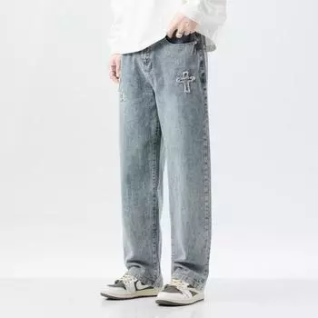 Wide-legged Jeans Men s Loose Straight Pants American Spring New Style Pants Men M