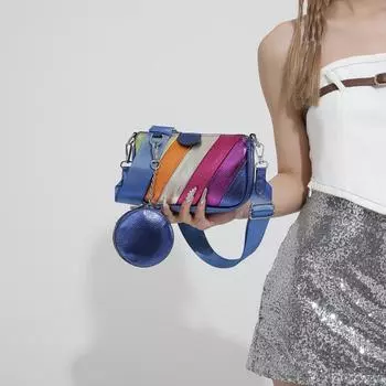 Широкий плечевой ремень 2024 модная сумка-мессенджер на одно плечо дизайн новая модная маленькая квадратная сумка женская летняя универсальная текстура ниша синий
