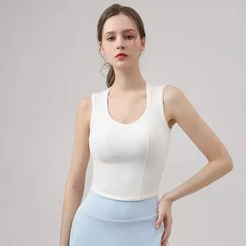 Wide Shoulder Strap Fixed Cup Sports Vest Square round Collar Quick-Drying Running Slim fit Sleeveless Yoga Clothes Women s Sports Bra White L