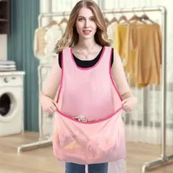 Wide Shoulder Strap Gardening Apron Waterproof Laundry Apron Comfortable Clothes Drying Apron Home розовый