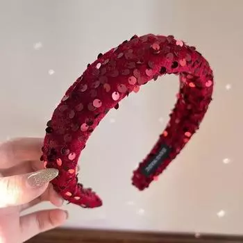 Wide Wide Hairband Solid Color Sponge Hair Band Fashion Sequins Headband Girl