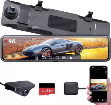 видеорегистратор с передней и задней камерами 4K Задняя емкость карта 64 ГБ HDR в комплекте 11 дюймов Передняя камера 3 см выдвижная Сенсорная панель FHD Функция ночного видения