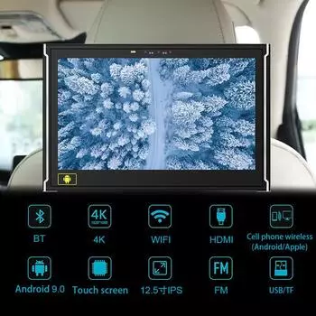 WIFI 12,5-дюймовый подголовник Android дисплей внешний 4K IPS сенсорный экран 4+64G автомобильный видео мультимедийный плеер Bluetooth