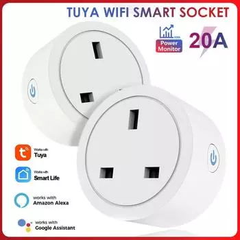 Wifi 20A UK Smart Plug Mini Power Monitor Socket Remote Voice App Control Timing Smart Work With Alexa ZN37518401 20A белый