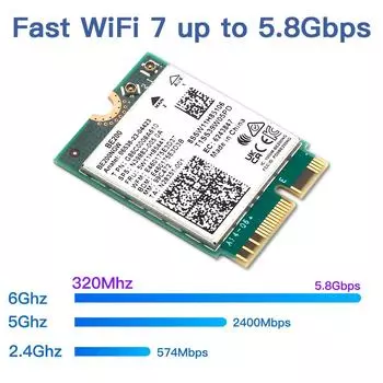 WiFi 7 для беспроводной сетевой карты Intel BE200 Bluetooth 5.4 WiFi BE200NGW NGFF адаптер 802.11AX 2.4G/5G/6GHz для ПК Win10/11