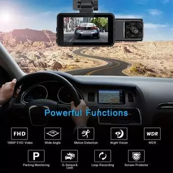 WiFi Car Camera Dash Cam 170° Wide Angle Black Box G-Sensor Dvr Reversing Image Infrared Night Vision IPS Screen 64G