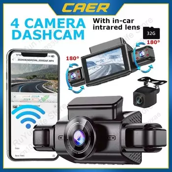 WIFI Dash Cam 4 камеры переднего и заднего вида Ultra HD Автомобильный видеорегистратор 24H Парковочный монитор Ночное видение Циклическая запись Аксессуары для черного ящика
