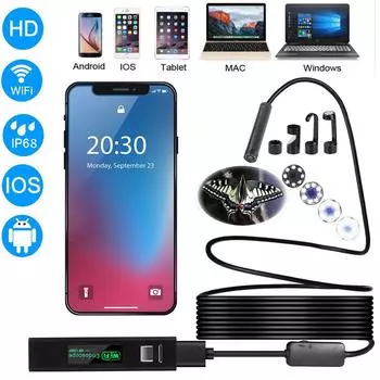 Wifi Endoscope LED Camera 8mm Lens 1200P HD Waterproof Car Diagnostic Tools Inspection Borescope Industrial Endoscope Universal 1M