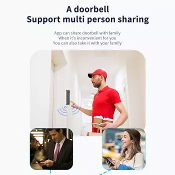 WIFI камера дверного звонка, беспроводная камера дверного звонка с широким углом обзора 125 градусов, визуальный внутренний звонок, умное видео чёрный