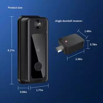 WIFI камера дверного звонка, беспроводная камера дверного звонка с широким углом обзора 125 градусов, визуальный внутренний звонок, умное видео чёрный