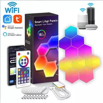 WIFI LED Hexagon Lights RGBIC Music Sync Indoor Smart Wall Lamp DIY Modular Panel Night Light APP Remote Computer Game Decor 10 Pack