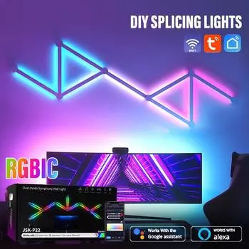 WIFI LED Smart Wall Lamp RGBIC Light Bar DIY Atmosphere Night Light APP Music Rhythm TV Backlight Bedroom Game Room Decoration UK Plug