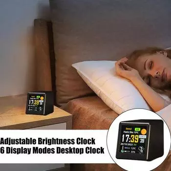 WIFI Мини-часы Мультяшный дисплей Погода Календарь Время Дата Температура Влажность Ветер чёрный