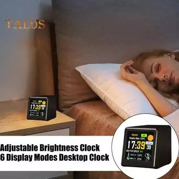 WIFI Мини-часы Мультяшный дисплей Погода Календарь Время Дата Температура Влажность Скорость ветра Дисплей Регулируемая яркость 6 режимов отображения Рабочий стол белый