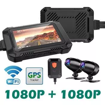 WiFi Мотоцикл DVR Видеорегистратор 1080P+1080P Full HD Передняя и задняя камера Водонепроницаемая моторная камера GPS Регистратор Коробка None