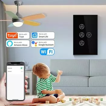 WiFi Tuya Ceiling Fan Light Smart Switch Touch Interruptor Alexa Echo Smart Life App/Голосовое управление Различные регулировки скорости AC 100-240V