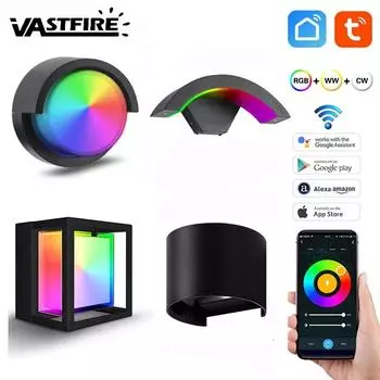 WIFI Уличный светодиодный настенный светильник IP65 Водонепроницаемый APP RGB затемнение Двойной абажур Алюминиевый Акриловый Садовый Светильник Бра