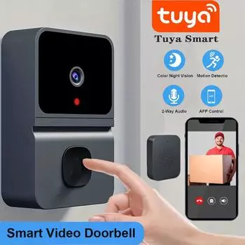 WiFi Видеодомофон Беспроводная HD камера Tuya Умный дом Безопасность Дверной звонок Уличный двусторонний домофон Монитор ночного видения ИК-сигнализация белый