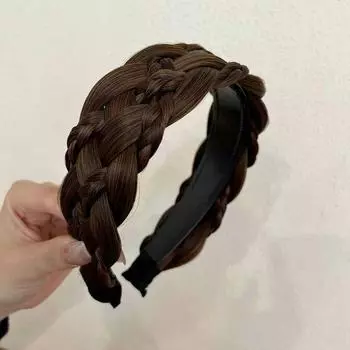 Wig Twist Braid Headband Female 2025 New Arrival High Skull Top Wide Edge Daily Outer Band Cover Gray Hair Headdress Hairpin Fishbone Wig Hair Band-Light Brown 1