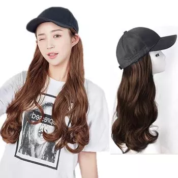 wig with long curly hat cap with perfect as a sun UV for everyday light brown Women s hat, wig, included, hair, semi-long, natural, convenient,