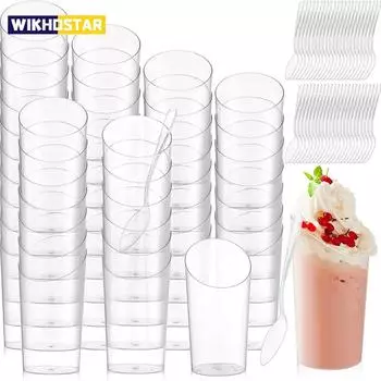WIKHOSTAR 5/10/20 шт., 80 мл, пластиковые чашки для пудинга, мороженого, мусса, десерта, пикника, вечеринки, упаковки, чашки для десерта, рождественские принадлежности 5pcs