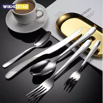 WIKHOSTAR 5 предметов столовой посуды из нержавеющей стали со звездным ромбовидным узором набор столовых приборов нож вилка и ложка десертная посуда для вечеринки