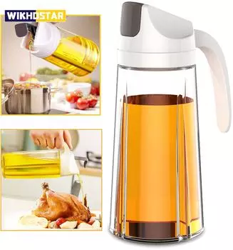 WIKHOSTAR Автоматически открывающаяся бутылка для масла, стеклянный масляный горшок, креативная бутылка для хранения приправ, практичный кухонный инструмент, органайзер для жидких приправ 300ml белый
