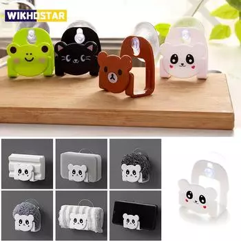 WIKHOSTAR мультяшный держатель для губки из ткани с присоской, кухонный органайзер для хранения, обеденная кухонная стойка светло-серый