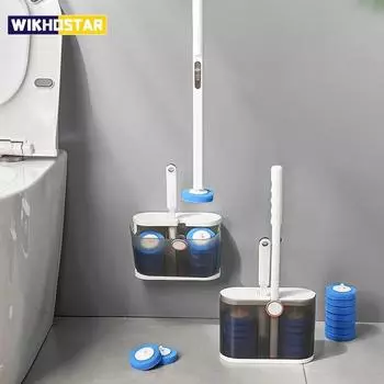 WIKHOSTAR Набор одноразовых держателей для туалетной щетки с 12 стержнями для туалетной щетки. Настенная щетка для унитаза с чистящей жидкостью.