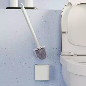 WIKHOSTAR настенная щетка для унитаза, силиконовая плоская насадка для щетки, набор щеток для чистки унитаза, щетка для чистки унитаза, ванная комната белый