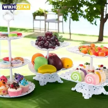 WIKHOSTAR Подставка для торта Трехслойный поднос для фруктов Подставка для кексов Креативная подставка для торта Пластиковые сухофрукты