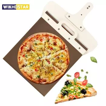 WIKHOSTAR Раздвижная лопатка для пиццы, съемная, для 12-дюймовой пиццы, деревянная лопатка для пиццы с термостойкими брезентом светло-серый