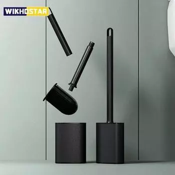 WIKHOSTAR Роскошная щетка для унитаза, металлическая пластиковая опора, съемная щетка для унитаза с длинной ручкой и держателем, для ванной комнаты, без мертвых углов, чистые щетки Plastic Mental