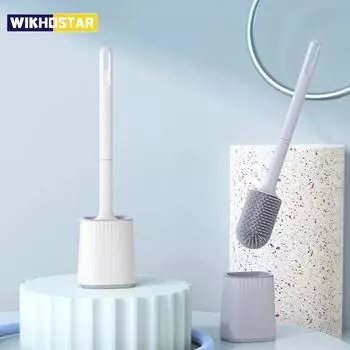 WIKHOSTAR Щетка для унитаза и держатель Аксессуары для ванной комнаты Настенный скребок для унитаза Силиконовые щетинки Инструменты для глубокой чистки белый