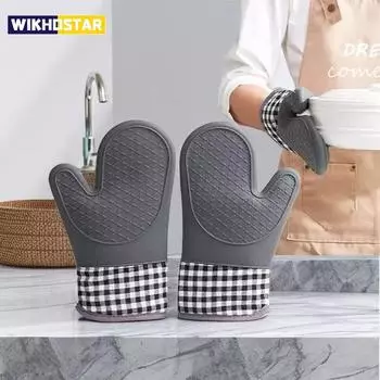 WIKHOSTAR силиконовые изолированные перчатки, противоскользящие, удлиненные, утолщенные, устойчивые к высоким температурам, кухонное устройство против ожогов