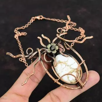 Wild Horse Magnesite Necklace Copper Wire Wrapped Adjustable Necklace Handmade Gemstone Necklace Beautiful Copper Wire Jewelry Gifts For Her