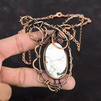 Wild Horse Magnesite Necklace Copper Wire Wrapped Necklace Handmade Gemstone Necklace Adjustable Chain Necklace Copper Jewelry Gifts For Her