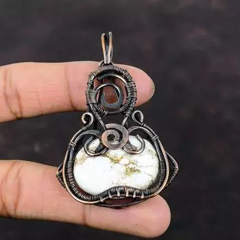 Wild Horse Magnesite Pendant Copper Wire Wrapped Jewelry Handmade Pendant Copper Pendant Gemstone Jewelry Gift For Him Wire Wrapped Pendants