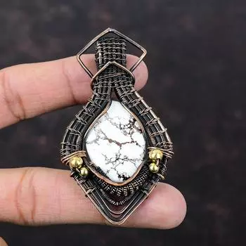 Wild Horse Magnesite Pendant Copper Wire Wrapped Jewelry Gemstone Copper Pendant Handmade Designer Jewelry Wedding Gift Wire Wrapped Pendant