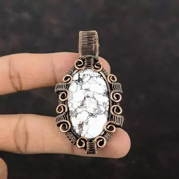 Wild Horse Magnesite Pendant Copper Wire Wrapped Pendant Handmade Pendant Wire Wrap Jewelry Engagement Gift Copper Jewelry Gemstone Pendant