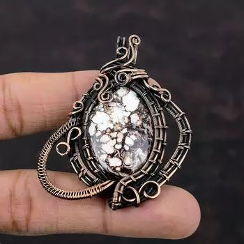 Wild Horse Magnesite Pendant Copper Wire Wrapped Pendant Handmade Pendant Designer Jewelry Gemstone Pendant Copper Jewelry Mother s Day Gift