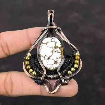 Wild Horse Magnesite Pendant Copper Wire Wrapped Pendant Handmade Pendant Wire Wrap Jewelry Natural Gemstone Pendant Copper Jewelry For Gift