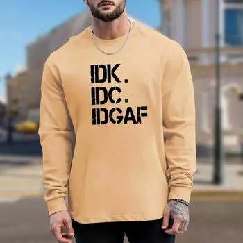 Wild Letter Print Men s Tshirts Long Sleeve Tees Round Neck Casual Pullover Men s Clothing Plus Size XS белый