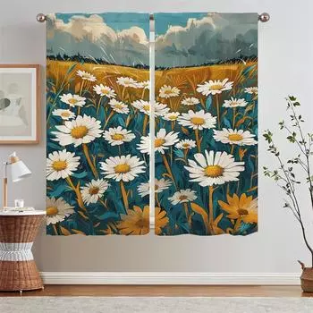 Wild Magritte Sheer Curtains 2 Pcs Set Bedroom Blackout Curtains Salon 2 Cheap Pieces Window Curtain for Living Room Partition W50xH70cmx2pcs-CL