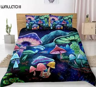 Wild Mushroom Duvet Cover Set Burgundy Plant Bedding Set For Kids Comforter Cover Soft Polyester King Queen Size With Pillowcase EU single(135x200cm)