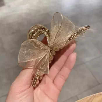 Wild Women Net Yarn Korean Rhinestone Hair Accessories Grab Clip Hair Clip Hair Claw